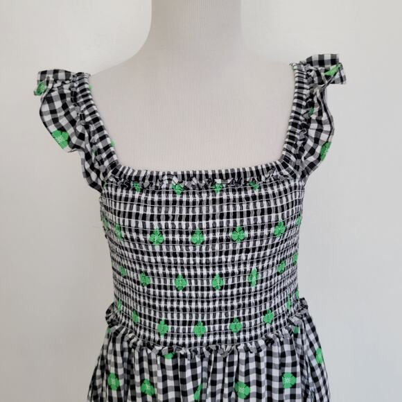 Kate Spade Gingham Voile Smocked Dress Ruffle Embroidered Women Summer Small - Picture 6 of 13